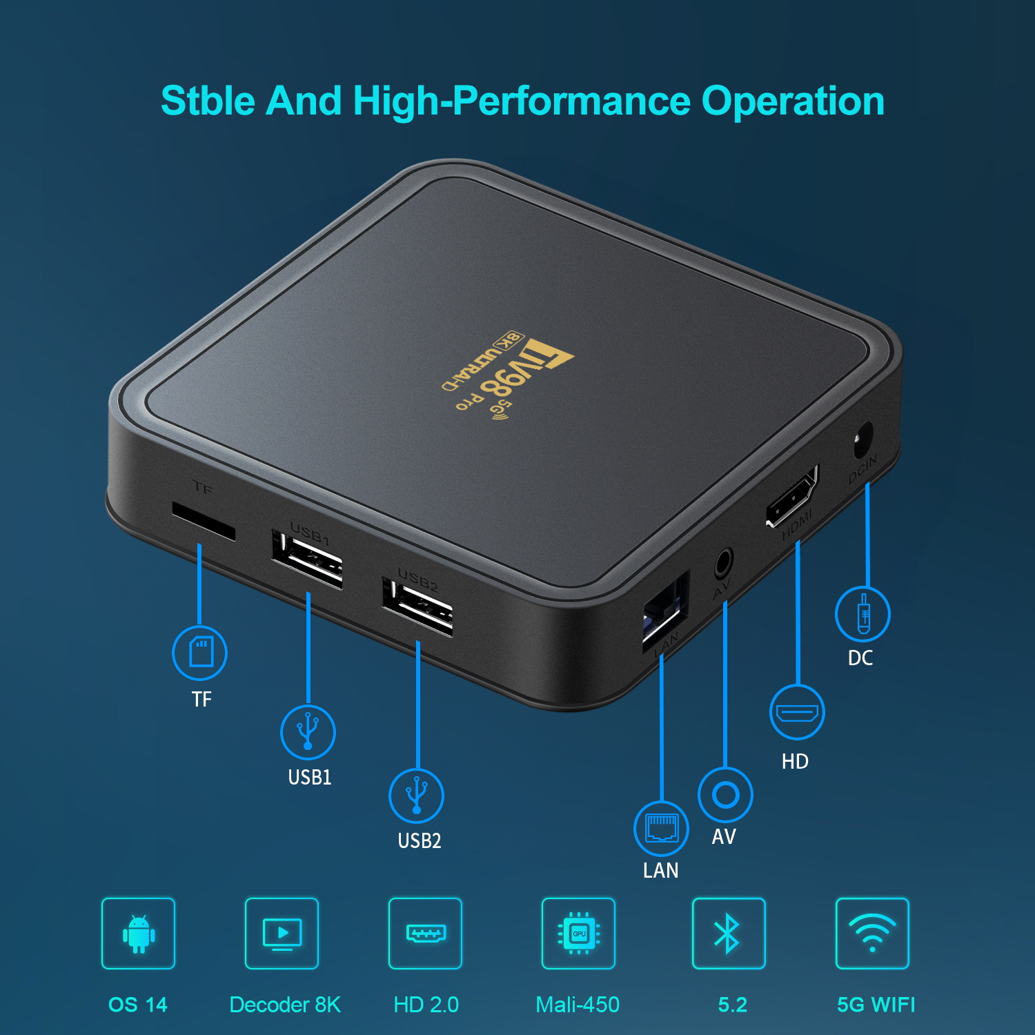 TV98 Pro TV Box Android 14 Suporte HD 8K4K Vídeo 5G Dual Wifi BT5.2 Reprodutor de controle remoto por voz Allwinner H313 Smart TV Box iptv