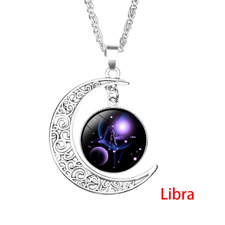 12 Zodiac Sign Pendant Necklace Glass Cabochon Double Galaxy Constellation Horoscope Astrology Necklace For Women Men Jewelry: 2