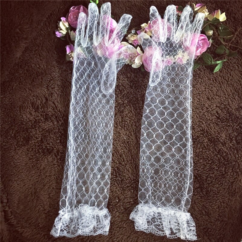 Blanco/Rojo largo mujer encaje novia guantes codo longitud completo dedo boda Accesorios blanco codo longitud guantes boda: White