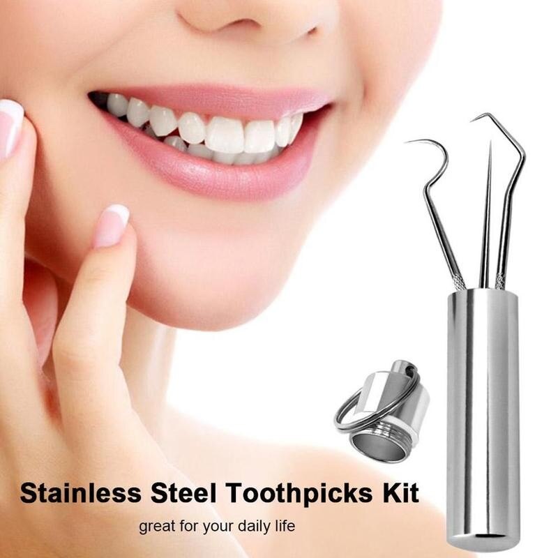 Roestvrij Staal Tandenstoker Met Aluminium Metalen Tandenstoker Houder Draagbare Outdoor Tooth Pick Dispenser Mondhygiëne Care Apparatuur