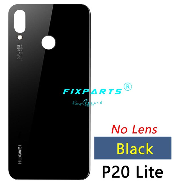 Origina Voor Huawei P20 Lite Back Battery Cover Achter Glas Panel Deur Behuizing Case Huawei P20 Lite Batterij Cover + camera Lens: Black (No Lens)