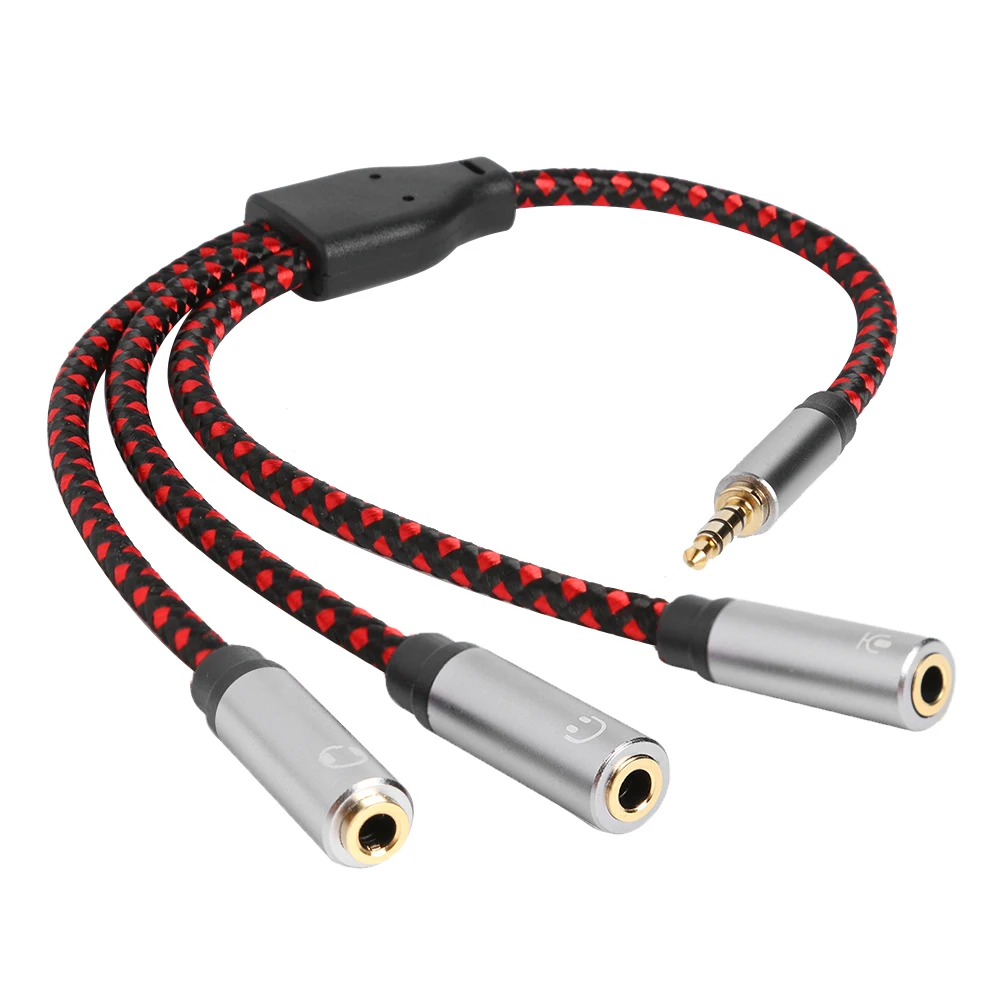 Cable divisor de auriculares 3,5mm 1/8 adaptador auxiliar de 3 vías conector para auriculares Cable de extensión de Audio estéreo Triple para PC teléfono altavoz MP3: Rojo rosado