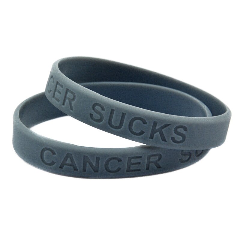 PBR162(10), &quot;Kanker Zuigt&quot; Print Roze/Paars/Geel/Oranje/Grijs Lint Cancer Awareness Polsband Silicone Rubber armbanden