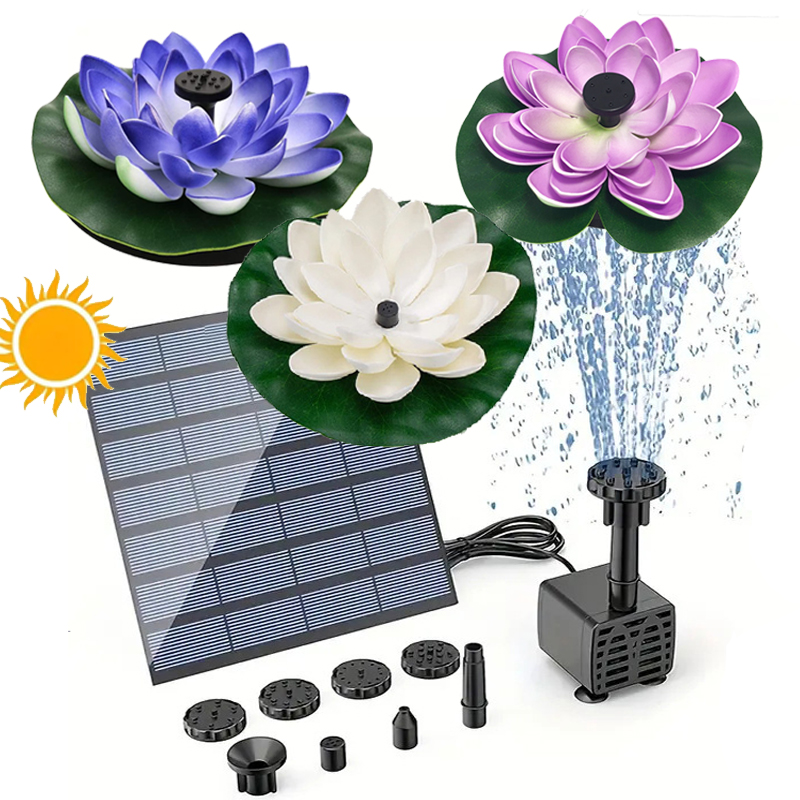 Fontanna solarna z pompą, pływająca fontanna z liliami wodnymi, do kąpieli ptaków w ogrodzie, na patio, do basenu zewnętrznego, do kąpieli kolibrów i dekoracji stawu rybnego