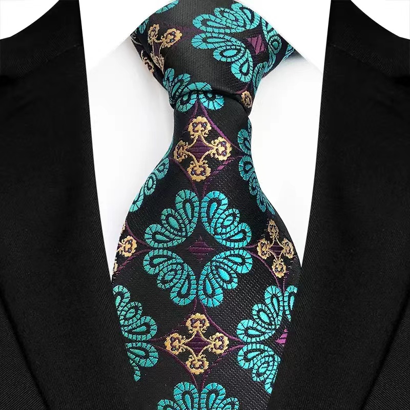 Cravate de luxe pour hommes, 8CM, rayures de couleur verte, motif Floral, solide, pour marié, tissée en Jacquard, pour fête d'affaires et de mariage
