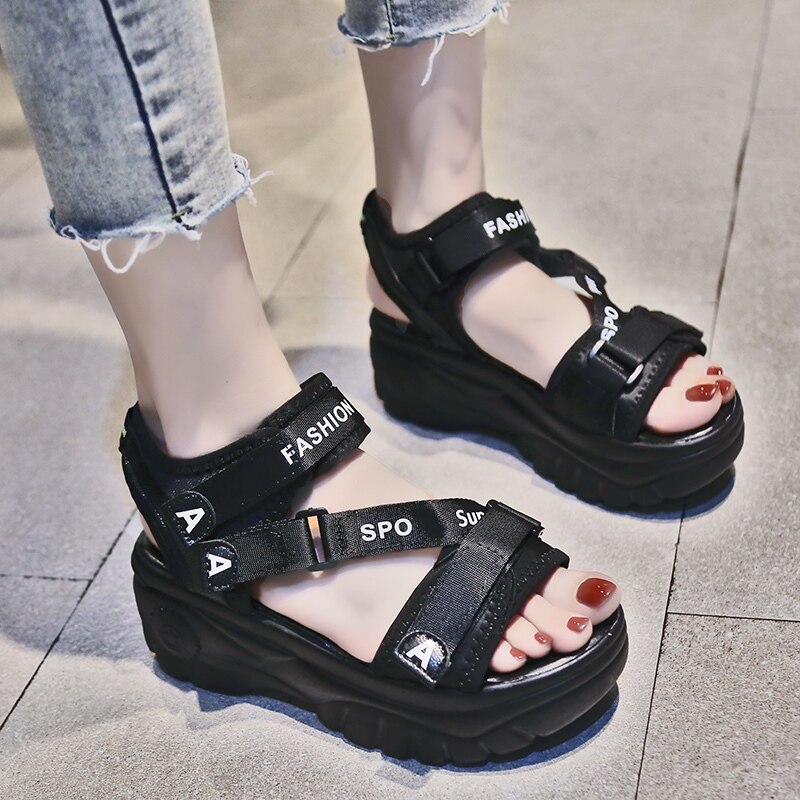 Lucyever tyk sål kvinder kiler sandaler høj platform komfort kvinde sandaliaer mujer hook&loop sommer afslappet fodtøj