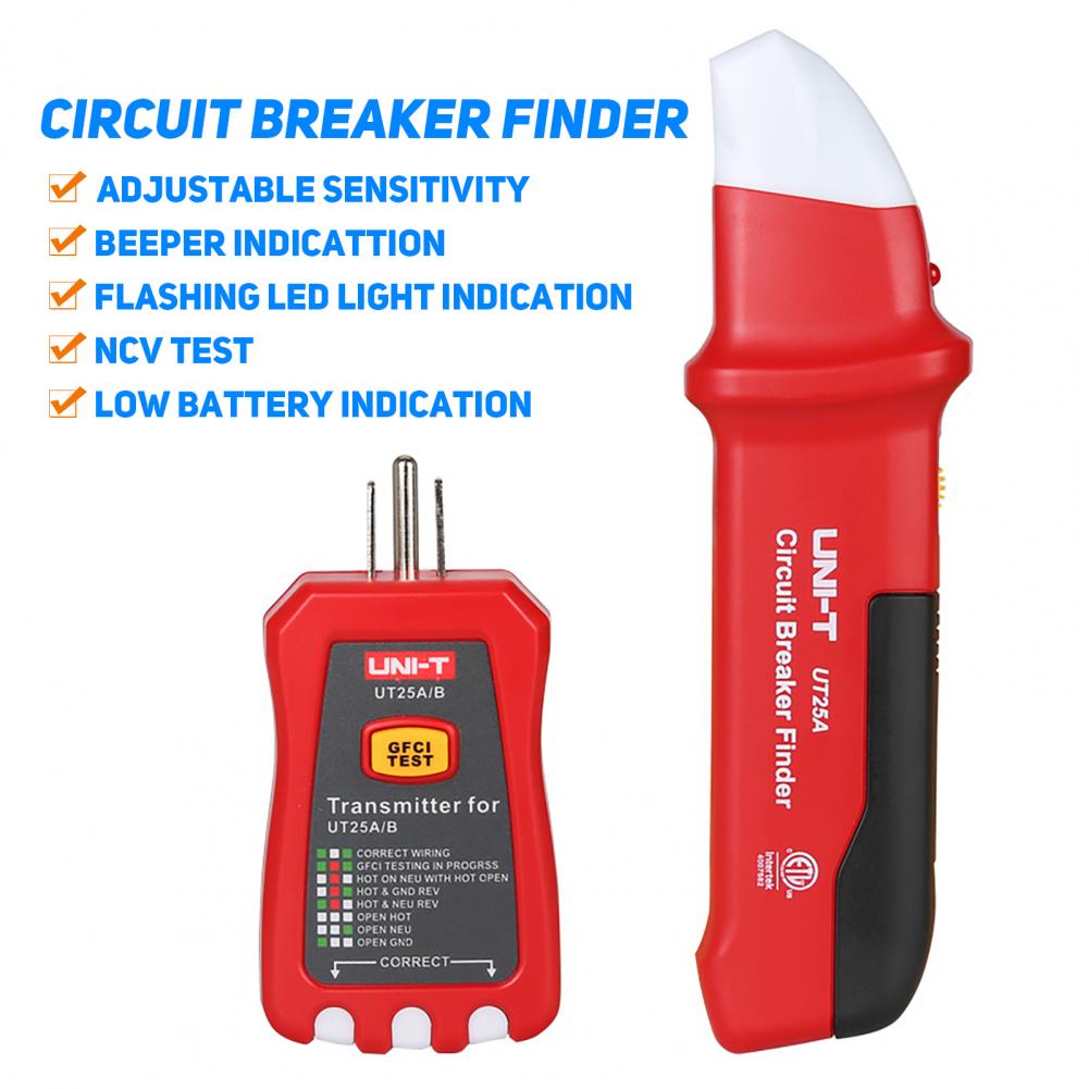 UT25A LED Indicator Socket Tester Adjustable Sensitivity Beeper Indication Accurate Circuit Breaker Finder Diagnostic Tool