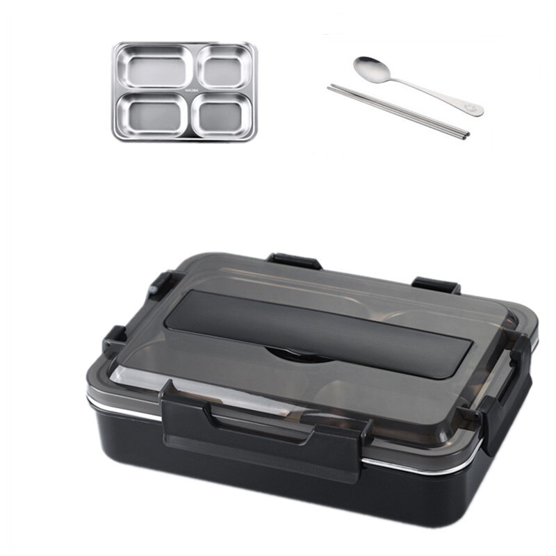 Edelstahl 304 Mittagessen Kasten Mit Löffel dicht Mittagessen Bento Boxen Geschirr einstellen Mikrowelle Erwachsene freundlicher Lebensmittel Container: groß Schwarz