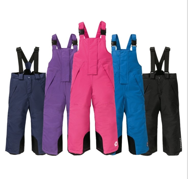 Pantalones de esquí con tirantes para niños y niñas, pantalones de algodón impermeables a prueba de viento, calidez gruesa, para exteriores, novedad de
