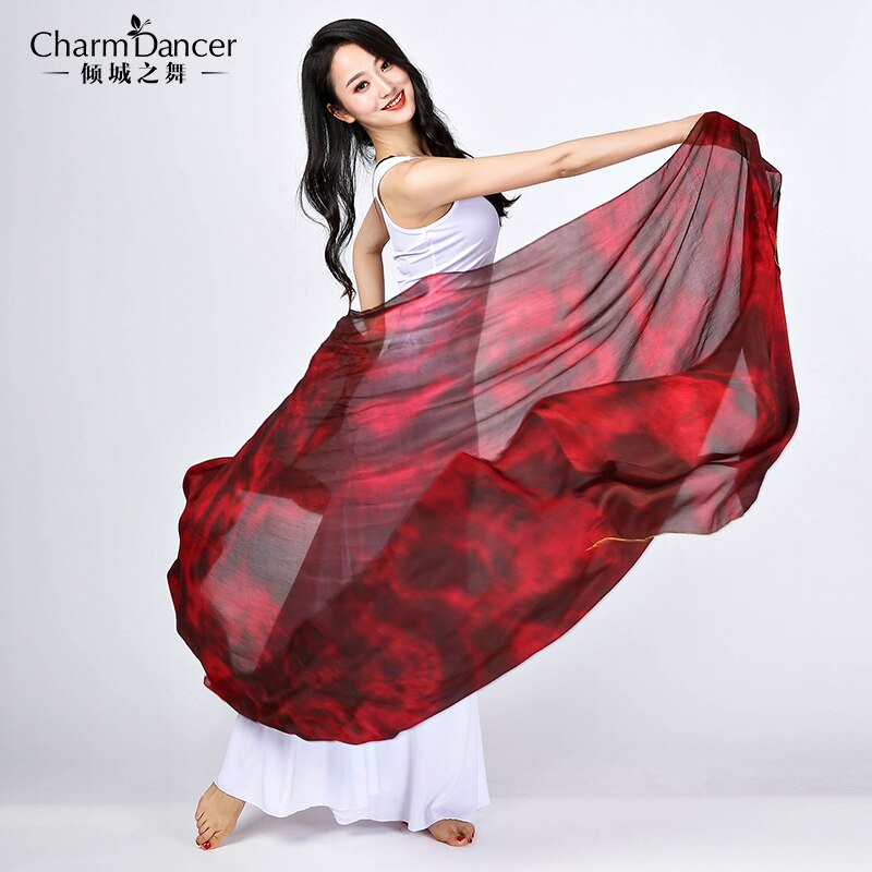 SJ006 Prestaties Buikdans Zijden Sluier: red Tie-dyed