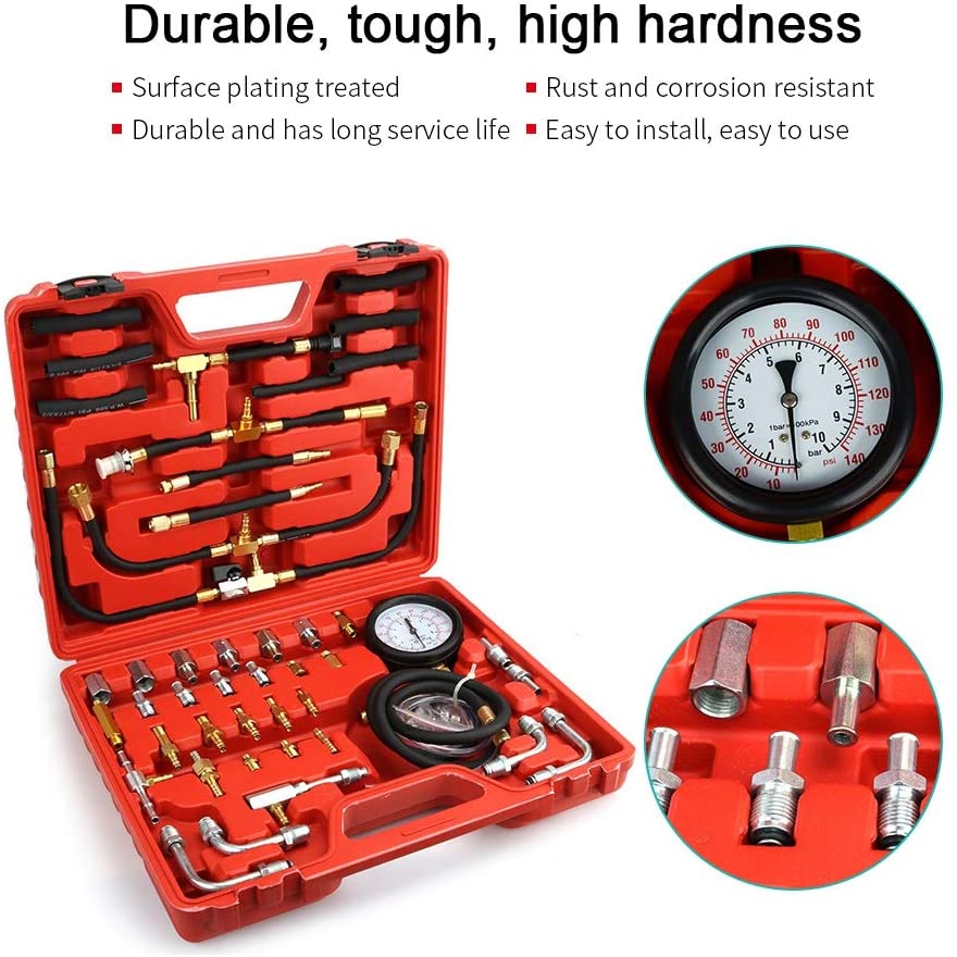 0-140PSI Universal Car Fuel Diesel Pressure Tester Tool Fuel Pressure Tester Gasline Injector Pump Pressure Gauge Kit Set