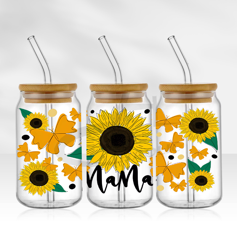 Envolturas de copa UV DTF, transferencias, del Día de la madre, pegatina para mamá, transferencia de hierro para lata de vidrio, libbey de 16oz: Medio / Gris oscuro