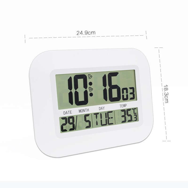Digitale led-wandklok, grote led-wekker met achtergrondverlichting, kalender, thermometer, bureauklok, digitale wandklok: Default Title