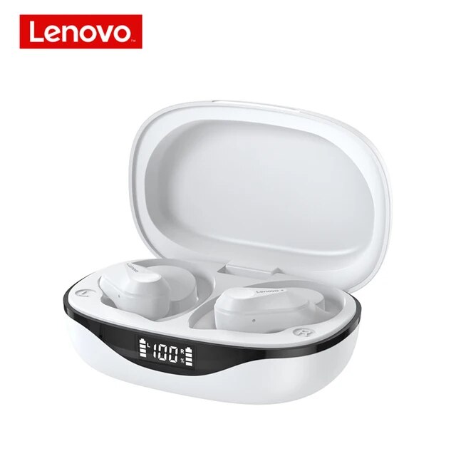 Lenovo LP75 Sports Wireless Earphones with Mics,Button Control, LED Power Display,Hifi Stereo Sound Bluetooth 5.3 TWS Headphones: WHITE