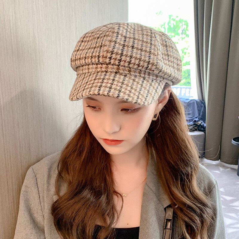 Foux-Gorras a rayas a cuadros para mujer, gorro de , coreana,