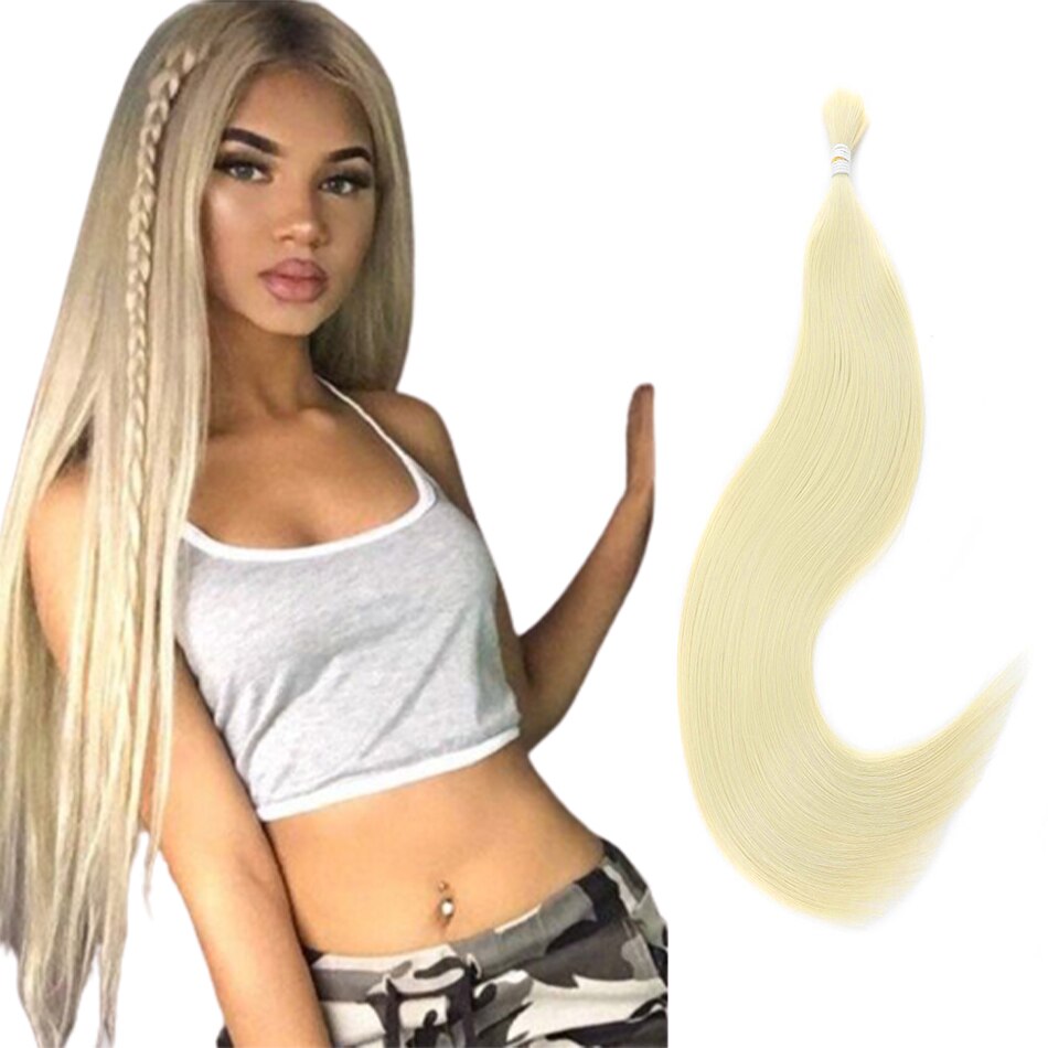 Synthetic Hair Bulk Straight Braiding Hair Bundles Extensions Long Hair Extensions 100G 28 Inch High Temperature Fiber Hair Bulk