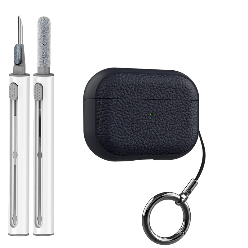 Funda de cuero Compatible con AirPods Pro 2 Generación AirPod 1 3 4 Max Funda protectora de TPU suave con llavero El LED frontal visible: 2XS / Azul marino