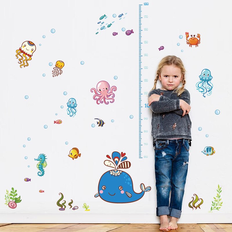 Friendly Cartoon Animals Kids Height Wall Stickers for Baby Rooms Lovely Giraffe Elephant Cats Home Decor PVC Vinyl Wall Decals