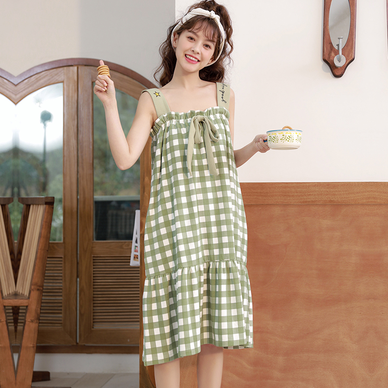 Bzel camisolas de xadrez verde, pijama estilo fresco para mulheres, plus size, solto, de algodão, macio, moda casual xxl