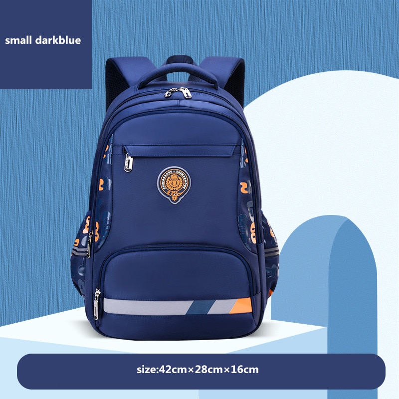 OKKID école primaire sac à dos pour garçon étanche livre sac enfants sac d'école bande réfléchissante étudiant sac à dos pour garçons: small darkblue