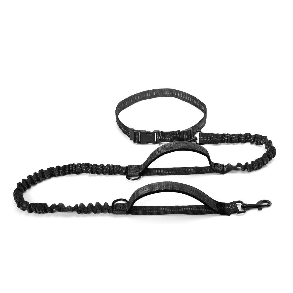 Pet Dog Running Leashes Reflective Traction Rope Belt Elastic Hands Freely Jogging Pull Dog Leash for Medium Large Dog Supplies: Black-padded handle