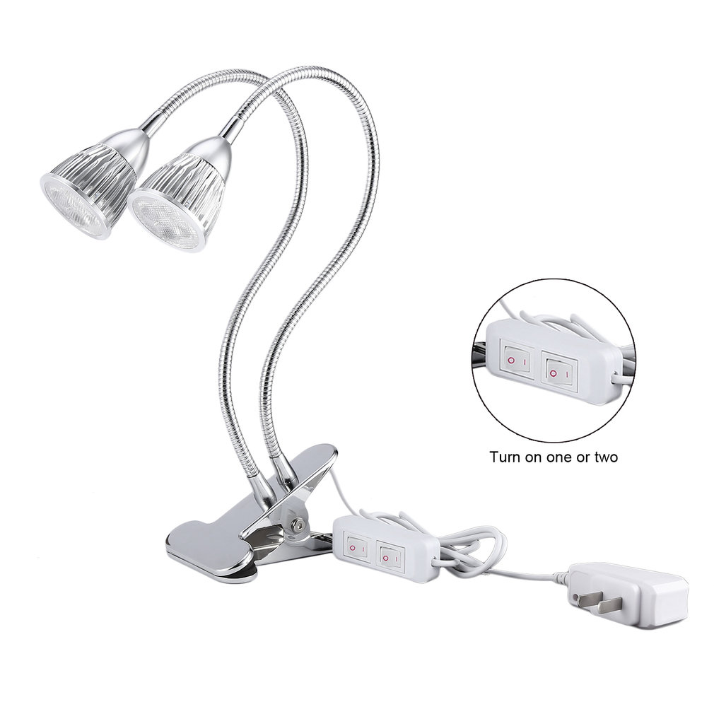 10W Double Head Gooseneck LED Plant Grow Light Clip Table Lamp Hydroponic Desk Grow Light Garden Lighting LED Grow Light