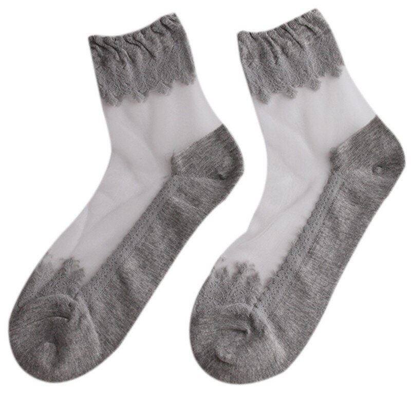 Calzini Donna Caviglia - Rete Pizzo Ruffle - Cotone Morbido Sheer - Yoga Fitness Palestra: Grigio