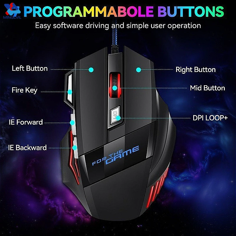 MINGCVIL Maus einstellbare DPI USB Gaming Maus RGB Hintergrundbeleuchtung Ergonomische Spiel Mäuse 7D Esports Wired Maus für Laptop PC Gamer