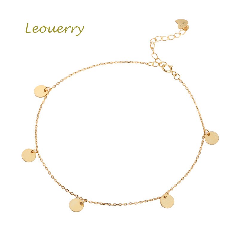 Leouerry 925 Stering Silber Einfache Gold Überzogene Waffel Quaste Sommer Strand Fußkettchen für Frauen Mädchen Fuß Armbinde Schmuck