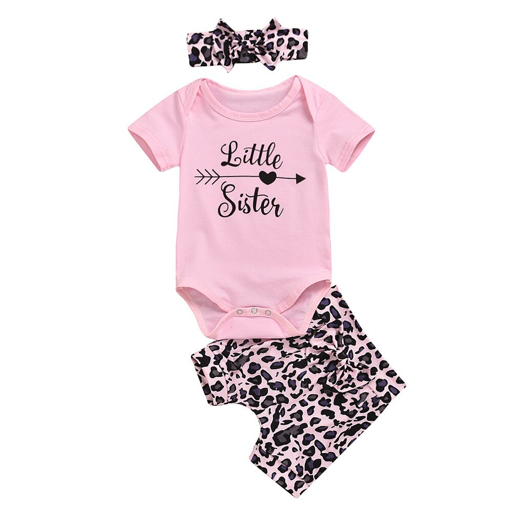 Baby sommer tøj 3 stk baby pige søster matchende tøj kortærmet t-shirt top+leopard bukser/nederdel outfit: Bukser 18m