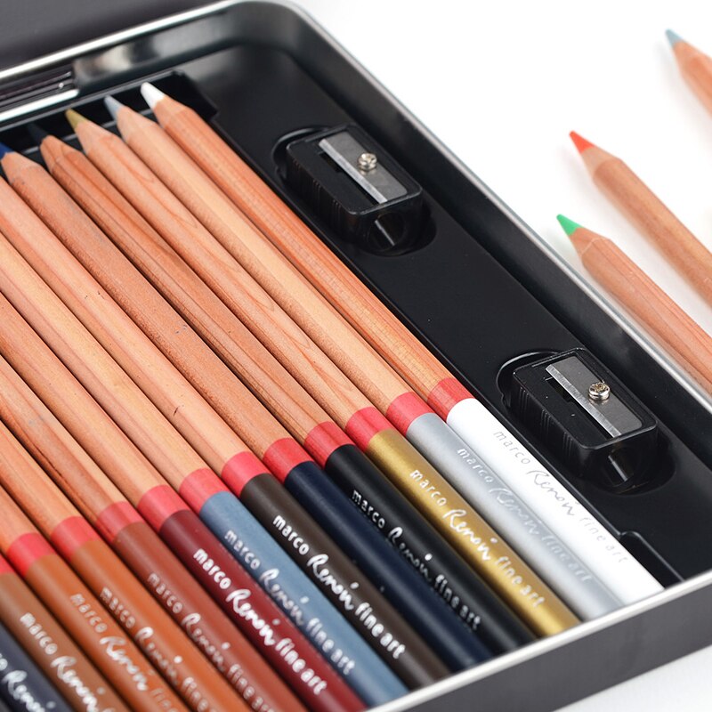 MARCO Renoir 3100 Oil Colored Pencils 120 Colors Set Tin Box Drawing Pens Botanic Landscape Portrait Painting