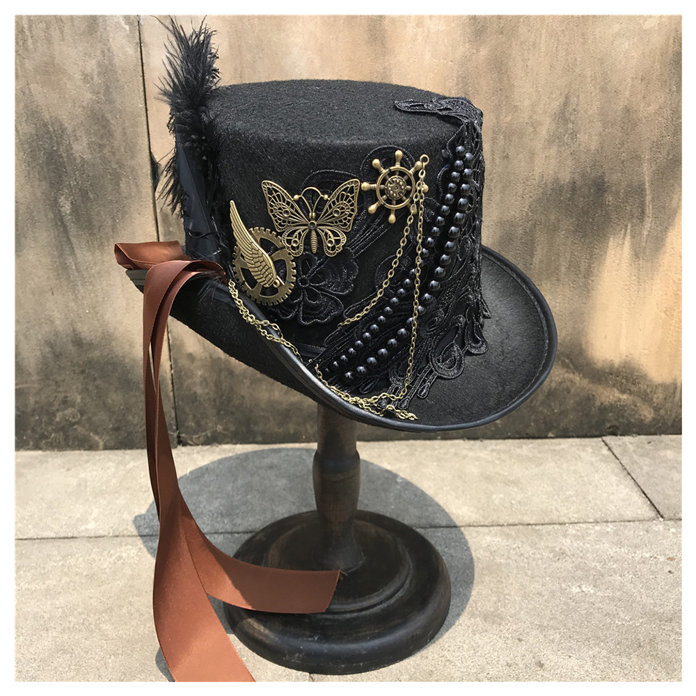 Men Women Handmade Steampunk Top Hat Magic Hat Bowler Hat Punk Cosplay Fedora Hat Size 57CM Steampunk Hat: Default Title