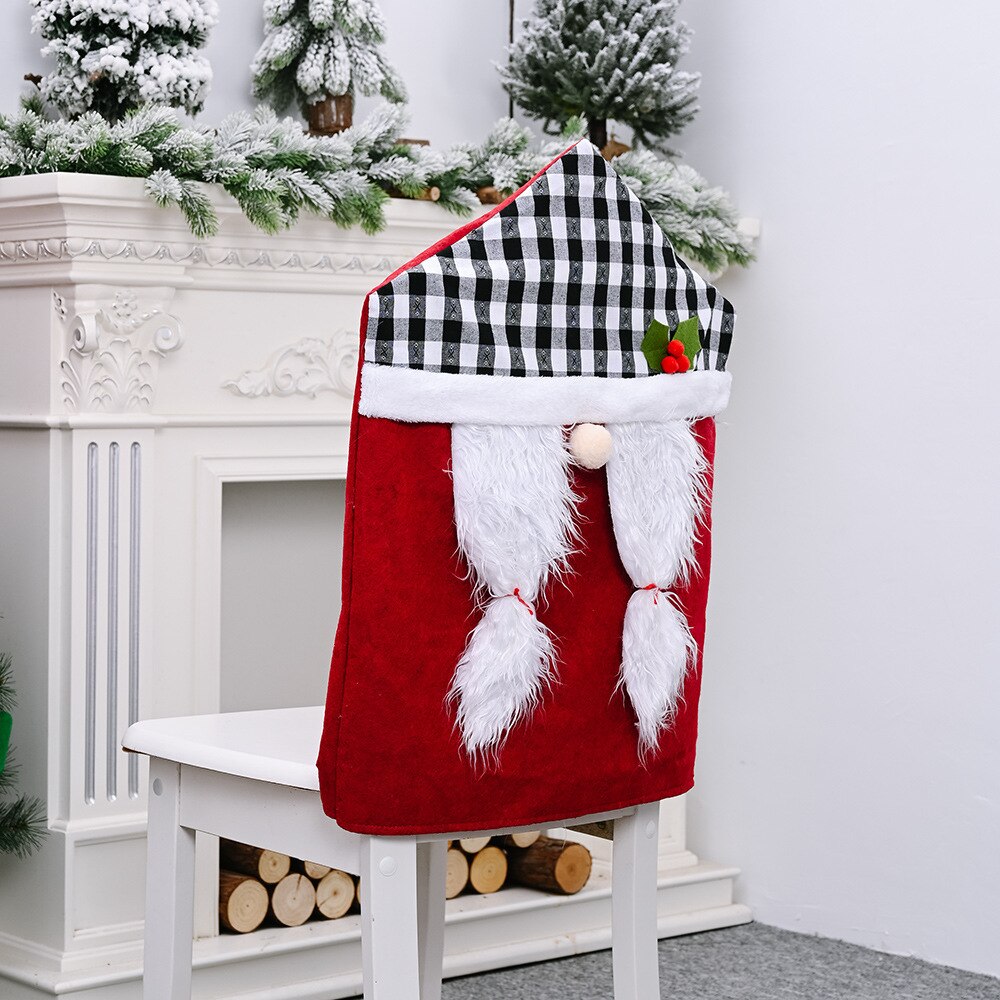 Plaid forest old man chair cover faceless doll stool cover cartoon chair cover backrest Christmas decorations