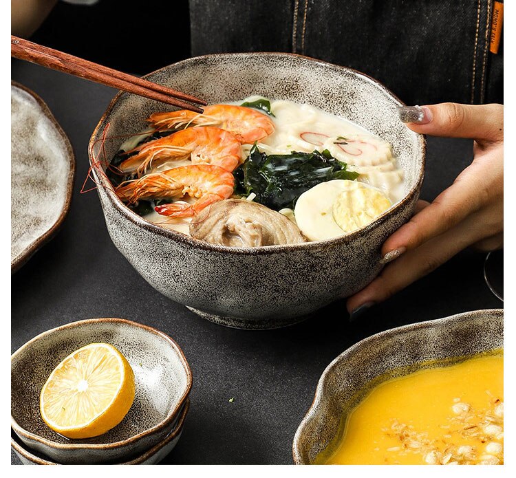 Japansk stil steintøy servise retro tallerken personlighet pasta tallerken salatskål gammeldags steintøy sausfat