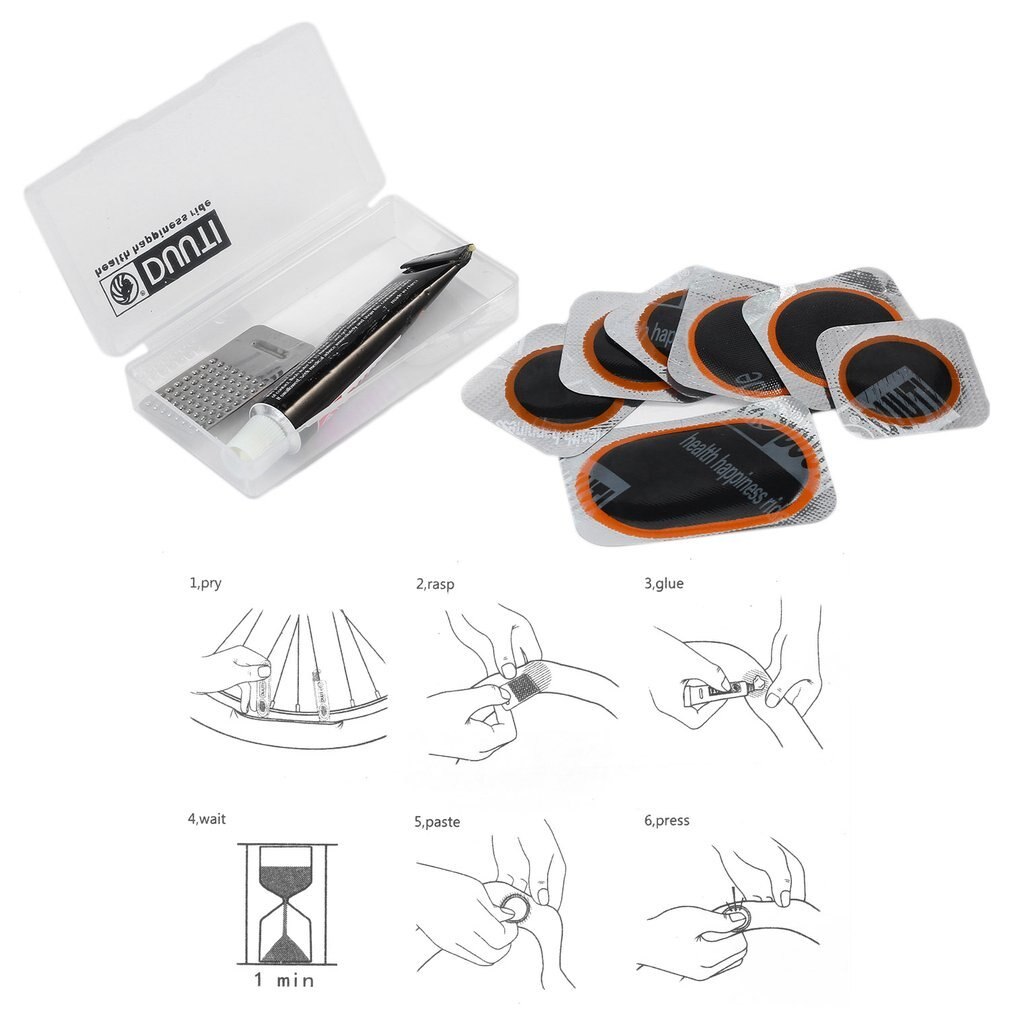 Kit de reparación de bicicleta nueva, juego de reparación de neumáticos de goma plana, tubo de neumático, pegamento, Accesorios de reparación de bicicleta,