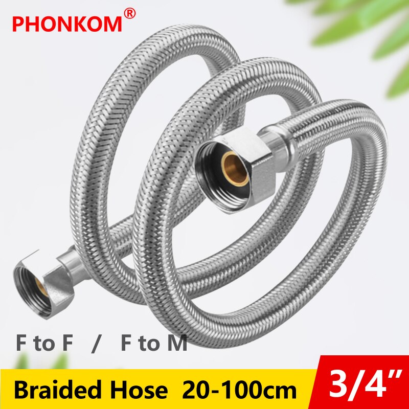 PHONKOM Stainless Steel Braided Hose Inlet Tube DN20 G3/4" Thread Explosion-proof Metal Connection Flexible Pipe Bathroom Heater