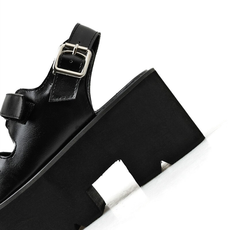 Boussac Gesp Slingback Platform Sandalen Vrouwen Open Teen Een Strap Zomer Sandalen Vrouwen Zwarte Punk Goth Schoenen Vrouwen C998