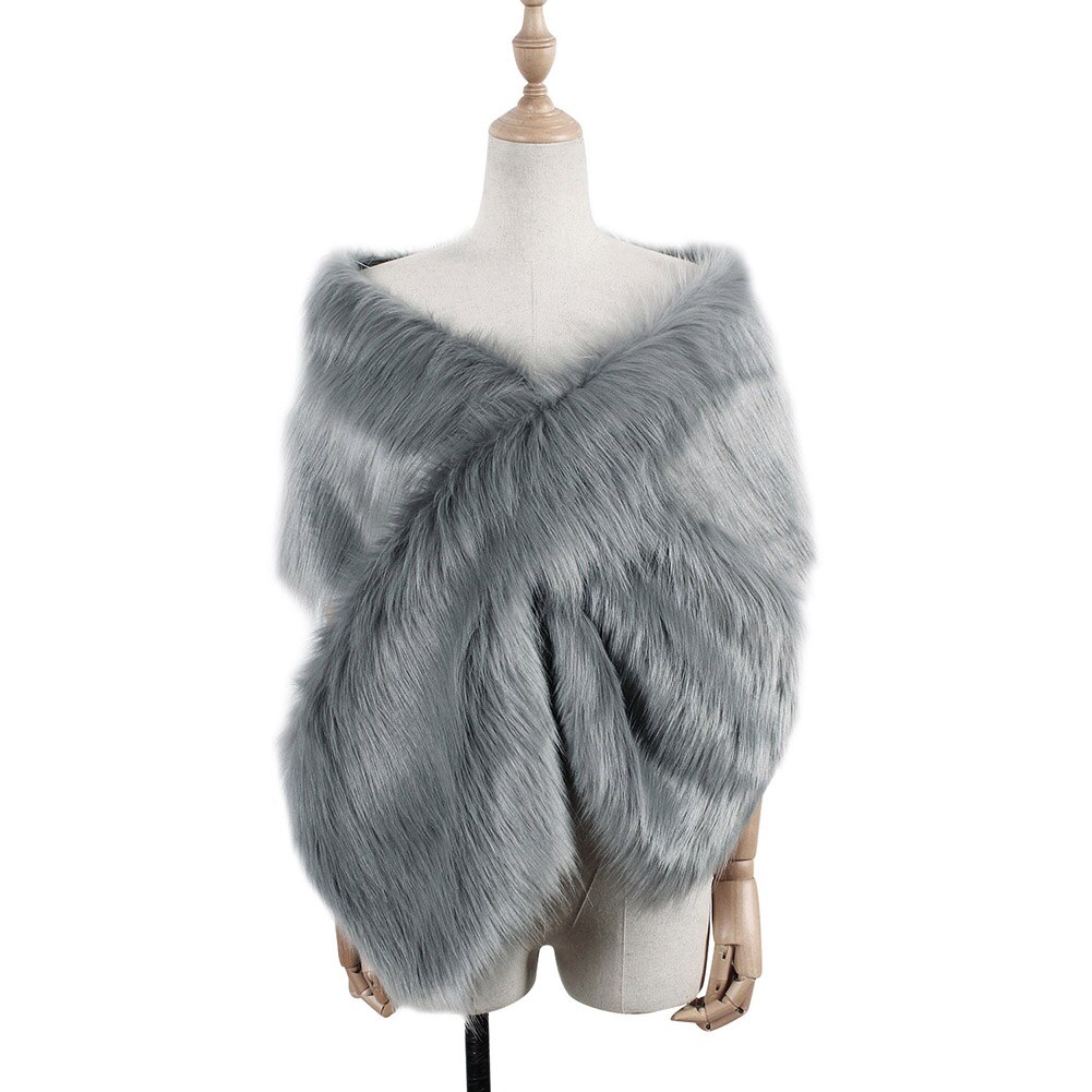 Vrouwen Deluxe Faux Fur Sjaal Vintage Schouder Wrap Stole Warme Sjaal Voor Avondjurk 1920 S Flapper Cover Up winter Cape: Dark Grey