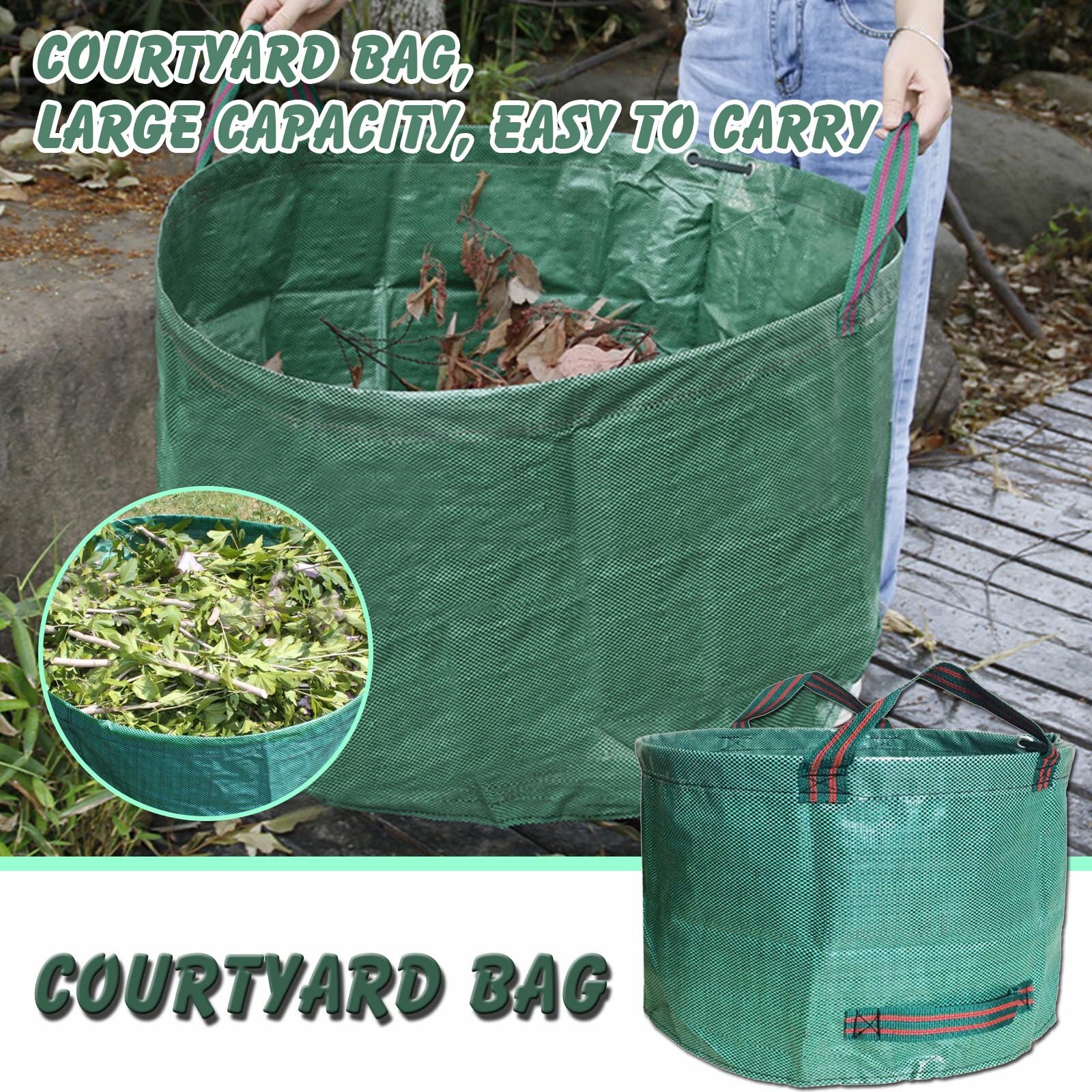 Sac à déchets de jardin robuste de grande capacité, sacs à ordures de jardin, conteneurs de stockage de déchets de cour, conteneur de collecte de déchets
