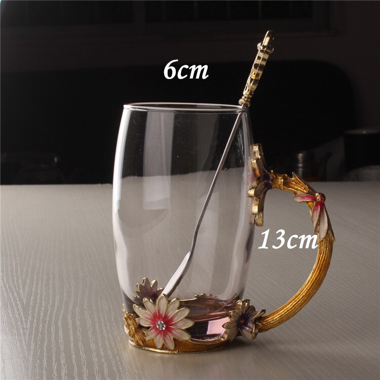 Daisy carved enamel water cup Cup color flower cup heat resistant glass: High cup purple