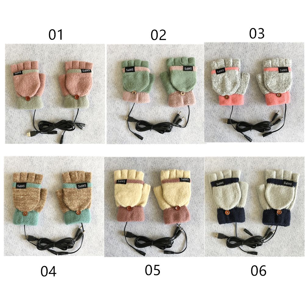 USB Electric Rechargeable Mitten Winter Heated Gloves Full&Half Finger Warmer