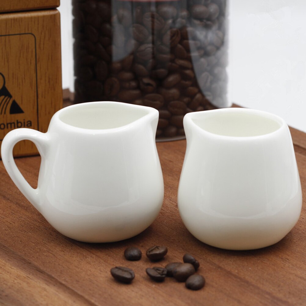 4Pcs Coffee Syrup Dispenser Ceramic Creamer Container Pot with Handle (White)