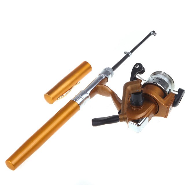 Mini Pen Appearance Fishing Rod Portable Rotating Wheel Fishing Rod 1 Piece Winter Outdoor Fishing Rod Fishing Accessories: GOLD