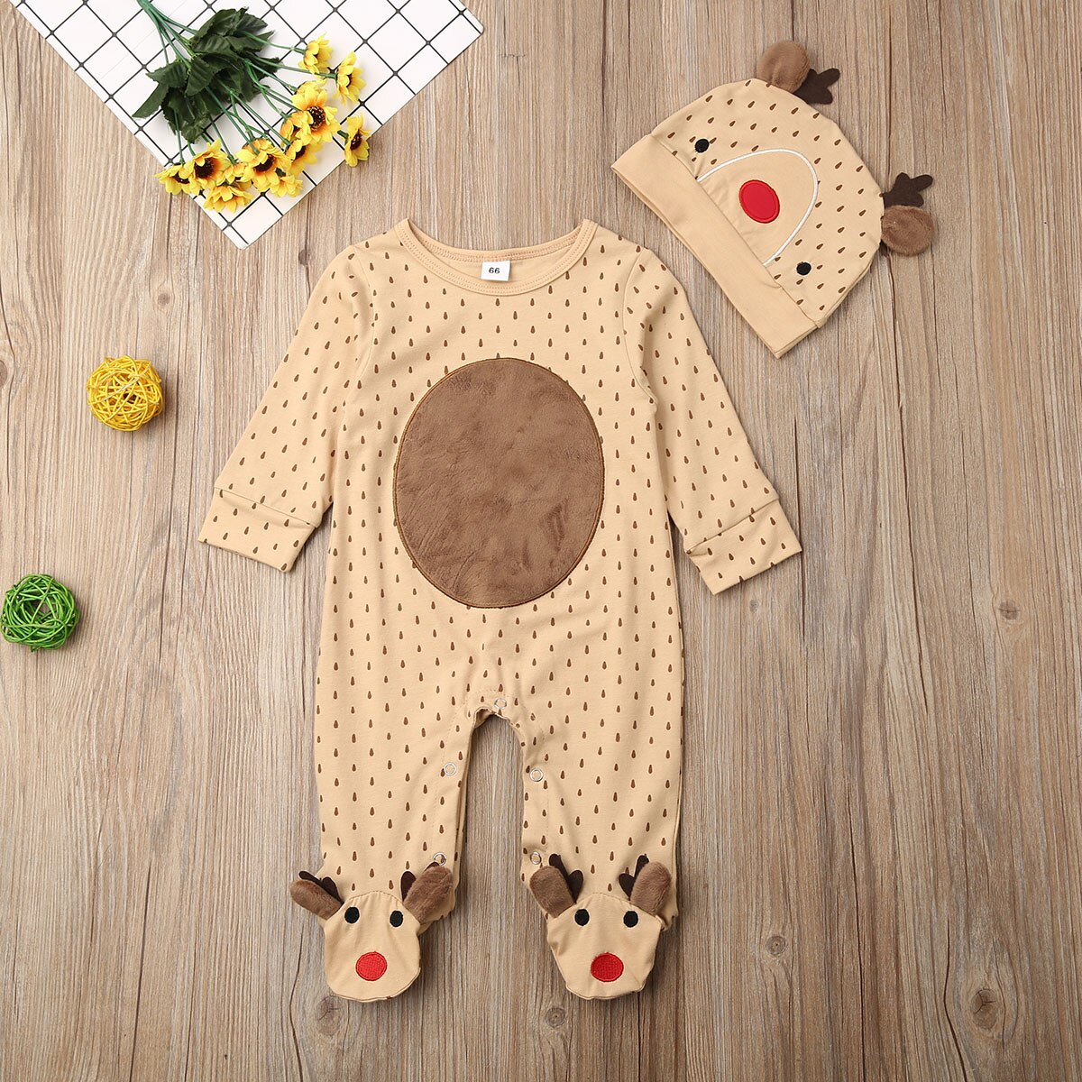 Nette Neugeborene Baby Jungen Mädchen Cartoon Deer Overall Footies + Hut Outfits Langarm Baumwolle Kleinkind Romper Kleidung 0- 18M