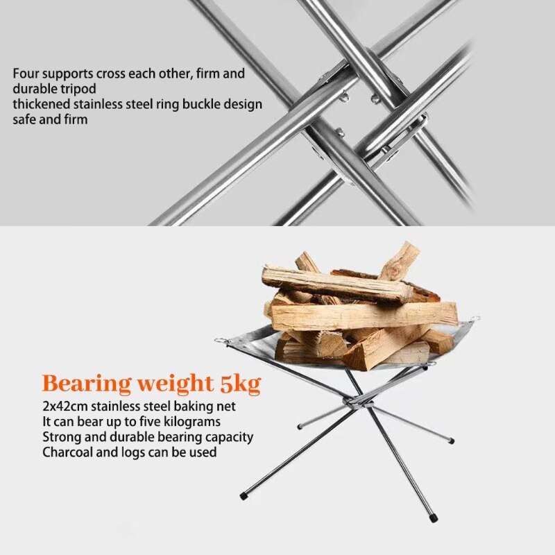 066E Fire Pit Outdoor Fireplace Stainless Steel Folding Charcoal Mesh Bonfire Firepit
