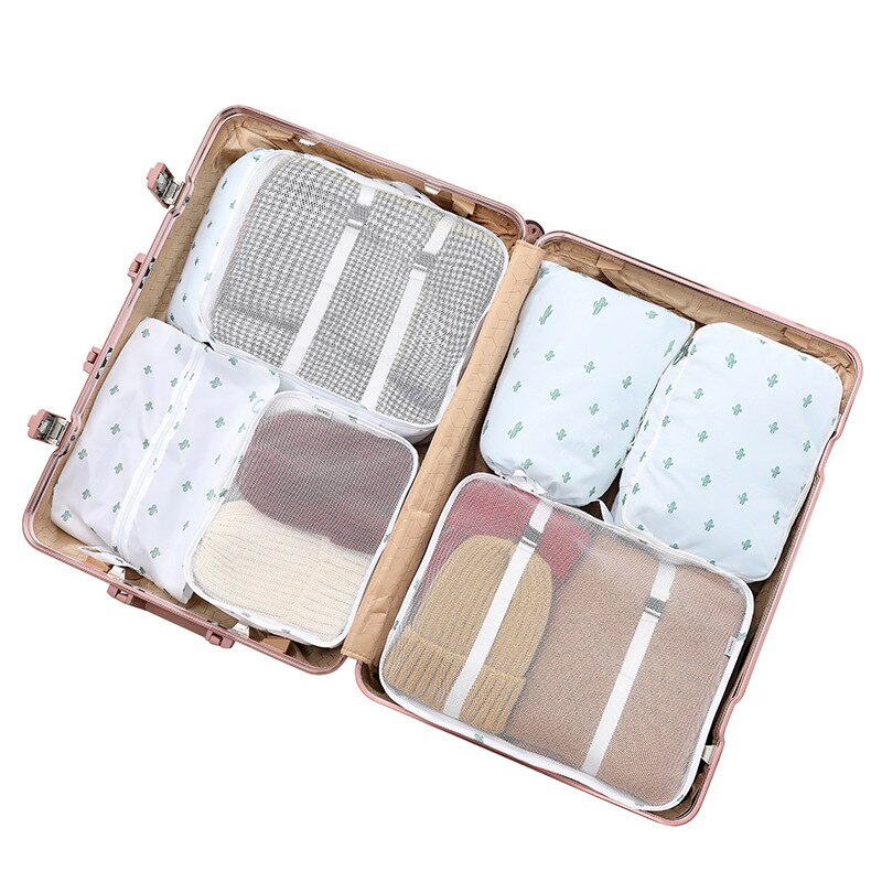 Lightweight Waterproof Storage Bag Reusable Home Travel Bag Durable Foldable Cloth Shoes Organizer Bag Luggage Accessory XA569F: 7 pieces cactus