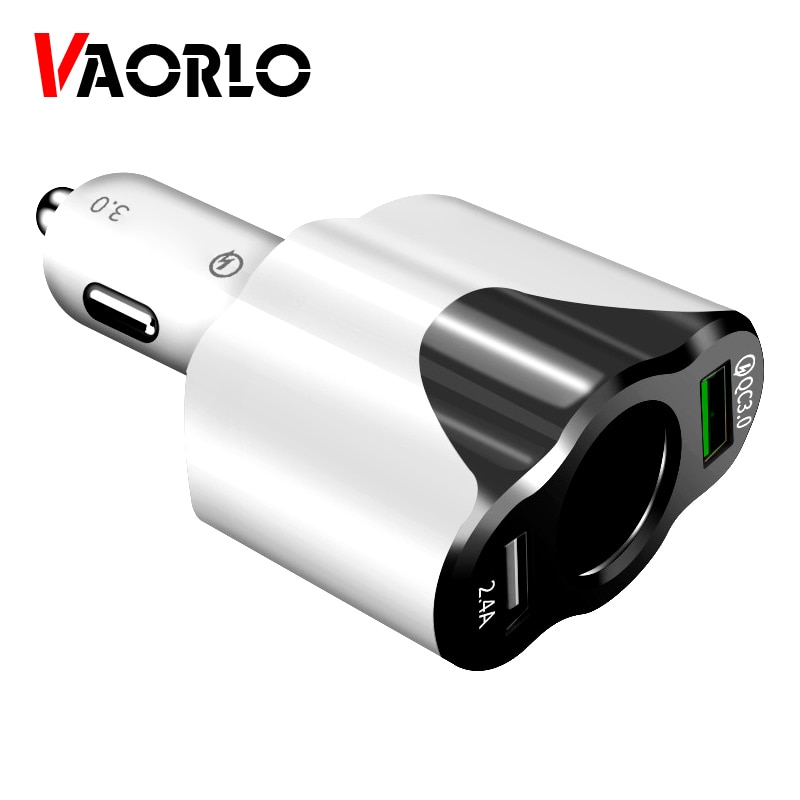 Vaorlo 12V-24V 2 In 1 Car Charger Usb Sigarettenaansteker Splitter Qc 3.0 Usb Socket adapter Auto Cogarette Aansteker Oplader