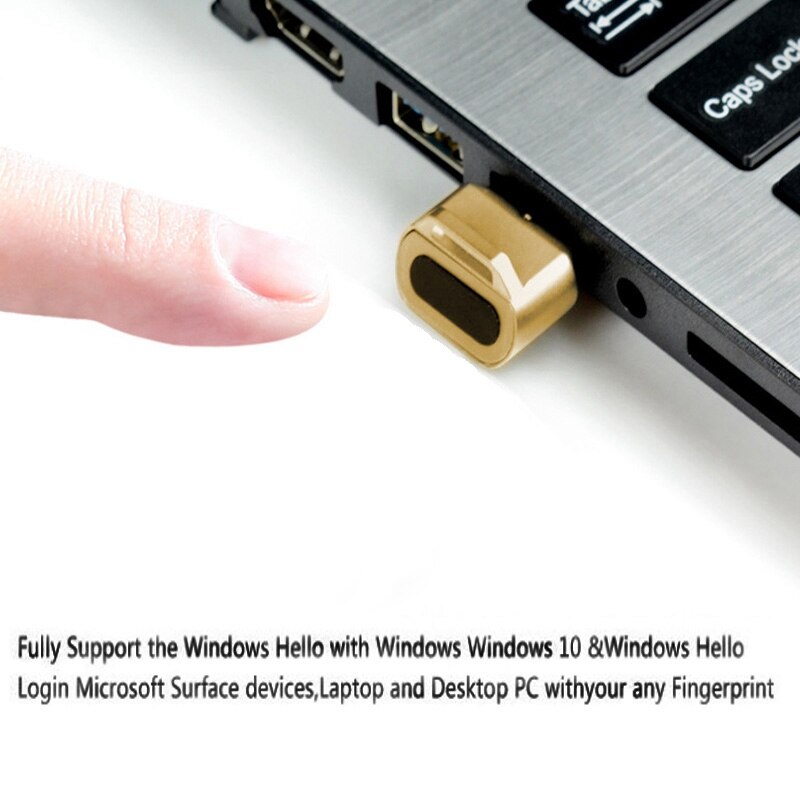 Mini lecteur d'empreinte digitale USB pour Windows 8 / 10 bonjour réponse rapide connexion de presse (or)