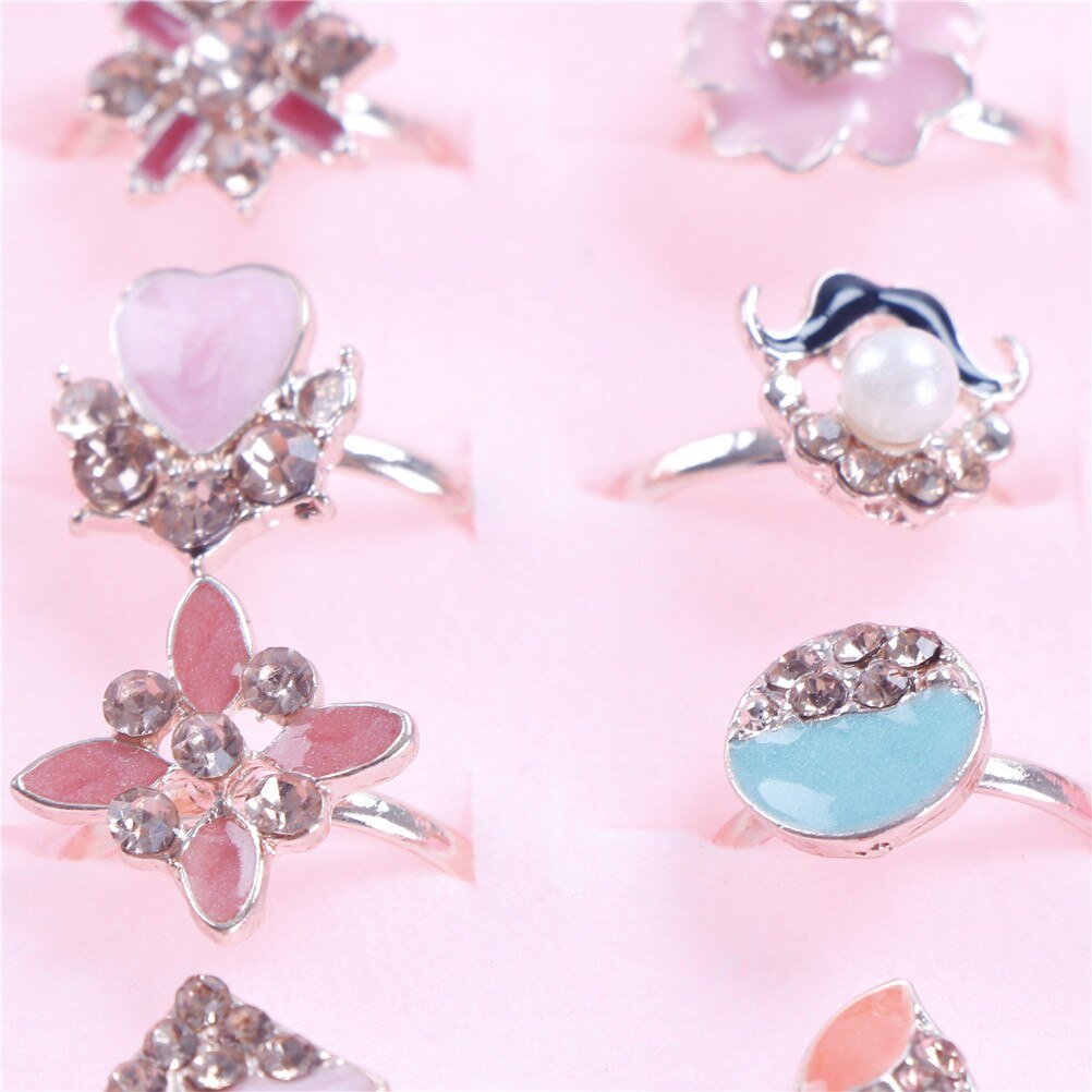 6pcs Mixed Lots Crystal Rhinestone Girl Kid Children Pretend Play Rings Cute Animal Sweet Rings Rings