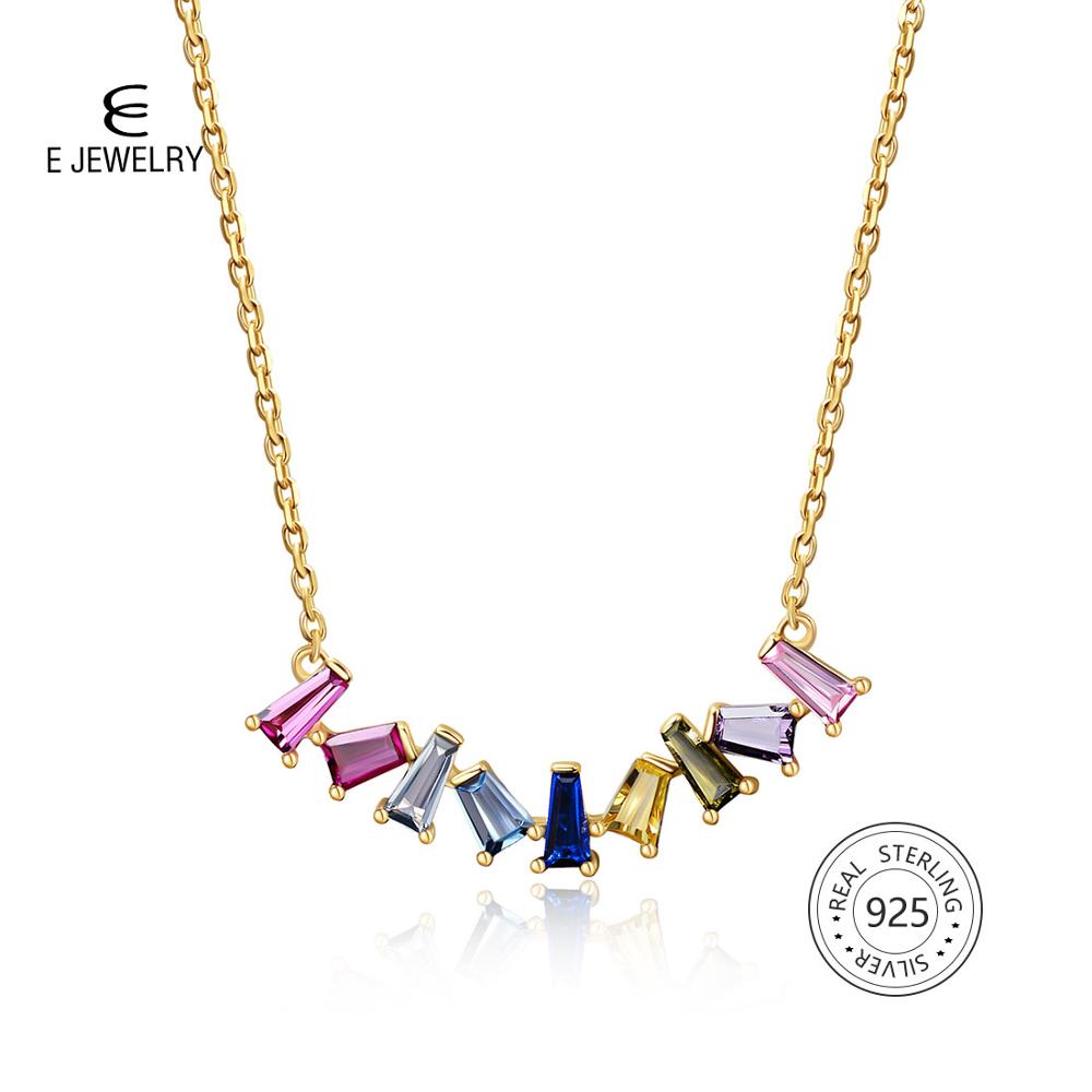 E Jewelry 925 Sterling Silver Rainbow Pendant Necklaces for Women Girls 14K Gold Plated Colorful Chokers Silver 925